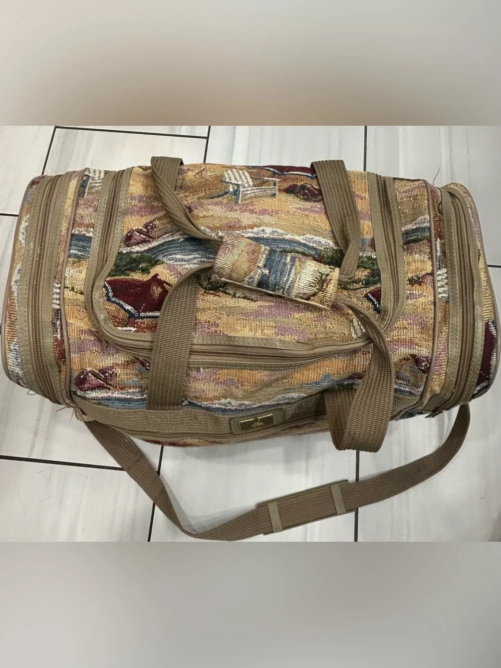 Vintage Pioneer Express Tapestry Bag – Beach Scene/Coastal Nautical Tote Large